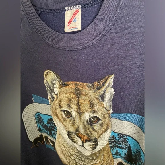 Vintage 90s Cougar Mountian Lion Crewneck Sweatshirt Jerzees Made In USA XXL - Picture 12 of 14